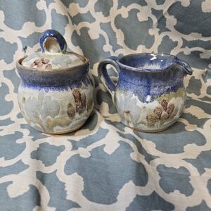 Vintage Sea Oat Pottery Cream and sugar bowls signed Dee Burrow 2002